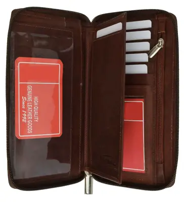 Burgundy Genuine Leather Checkbook Cover Zip Around Clutch Men Women Wallet • $22.18