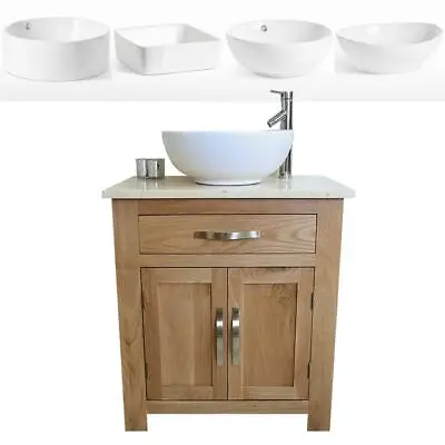Bathroom Vanity Unit Oak Cabinet Wash Stand Cream Marble & Ceramic Basin 502 • £504