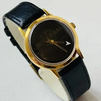 Vintage Universal Studios MCA Co. Women's Mystery Dial Watch Gold Black Leather • $27.95