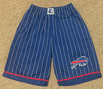 Vintage 90s Mens Small Starter Buffalo Bills NFL Striped Embroidered Shorts • $249.99