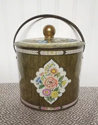 Vintage Daher Round Lidded Tin Pail With Handle Made In ENGLAND  • $15