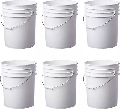 6 Pack Premium 5 Gallon Bucket Food Grade BPA Free HDPE White - No Lid • $34.99