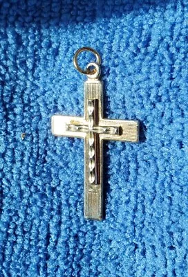 Vintage Gold Tone Cross Diamond Cut Pendant Charm 1 1/4  33mm Tall • $9.99