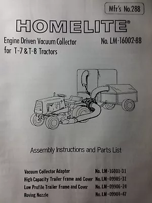$38.99 • Buy Simplicity T-7 T-8 Homelite Garden Tractor Vacuum Collector Trailer Manual Lawn