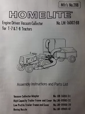 Simplicity T-7 T-8 Homelite Garden Tractor Vacuum Collector Trailer Manual Lawn • $38.99