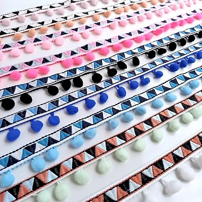 £2.20 • Buy Aztec Inca Pom Pom Bobble Tassel Ribbon Upholstery Sewing Edge Trim – 9 Colours