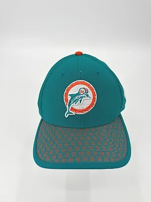 Miami Dolphins Throwback Logo Aqua Elastic Fitted Hat Dark Orange Polka Dots • $19.99