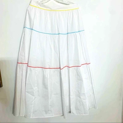$190 • Buy New STAUD Sea Skirt Maxi White Rainbow Pipe Stripe Tiier Ruffle 