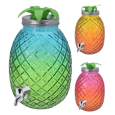 4.7L Pineapple Beverage Drink Dispenser Glass Jar Juice Cocktail BBQ Tap Lid • £22.99