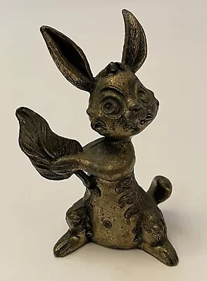 Vintage Brass Rabbit Bunny Holding Leaf MOD DEP Figurine 3.25  Made In Italy • $12.98