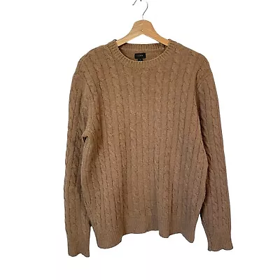 J Crew Classic Cable Knit Crew Neck Lambswool Camel Tan Sweater Women’s Size M • $29.99