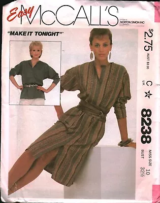 8238 Vintage McCalls Sewing Pattern Misses 1980s Pullover Dress Top UNCUT OOP 10 • $5.59