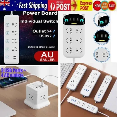 3/4/6 Way Outlets Power Board Socket USB Charging Ports Surge Protected 1.8M AU • $21.84
