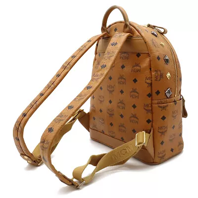 Mcm Logogram Backpack Rucksack Daypack Studs Pvc Leather Cognac Camel • $636.63