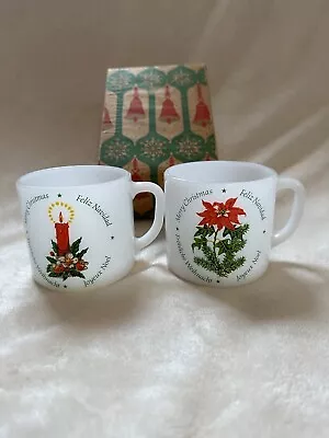 Federal Glass Merry Christmas Feliz Navidad Holiday Milk Glass D Handle Mug • $100