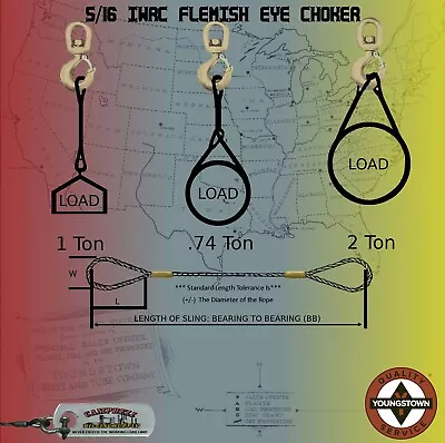 Choker Sling Wire Rope Steel Cable 5/16” X 2' IWRC Flemish Eye Lifting Rigging • $18.50