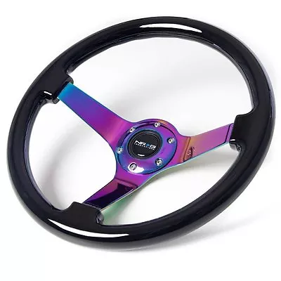 NRG Steering Wheel Classic Black Wood Grain 350mm Neochrome Spoke 3  Deep Dish • $152