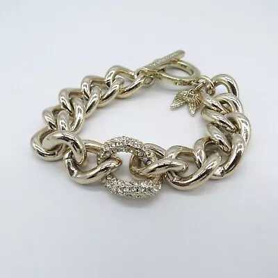 Victoria Secret Statement Chain Bracelet 7  Gold Tone Rhinestone Curb Link • $17.99