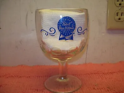 VINTAGE DIMPLED PABST BLUE RIBBON BEER GLASS Thumbprint Chalice GOBLET -6  16oz • $15.99