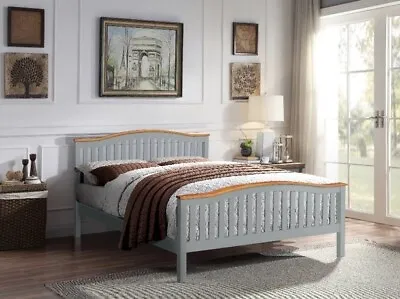 Grey Madrid Pine 4ft6 Double Wooden Bed & Memory Foam Mattress Option 3ft 5ft • £189.99