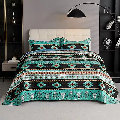 3 PCS Oversize Rustic Southwestern Quilt Set Western Bedding Bedspread Set SS12 • $39.98