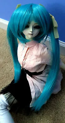 Doll Wig Long Pigtail Style Miku - Dark Cyan BJD 7-8  And 8-9  Size • $11.95