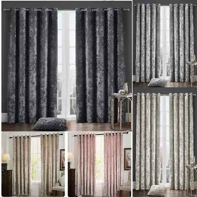 Crushed Velvet Curtains Luxury Thick Pair Ready Made Fully Lined Eyelet Ring Top • £5.99