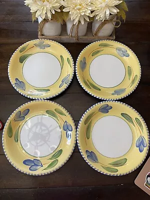 Maxam Mediterranean Yellow Hand-Painted Floral 10¼  Dinner Plates Made In Italy • $70