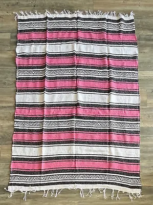 Mexican Blanket Pink Falsa Serape Throw Blanket For Yoga Beach & Picnic 72x50 • $14.99