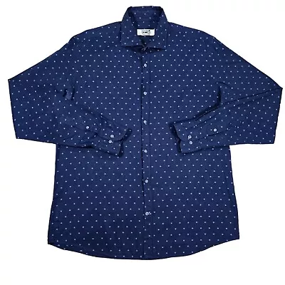 Seeker Groove Mens Polka Dot Shirt - Large Navy Blue Long Sleeve Regular Fit • £9.99