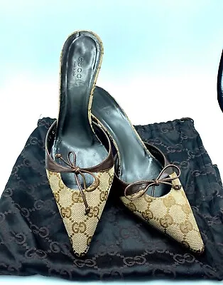 $499 • Buy Gucci Monogram Pointed Toe Kitten Heel Shoes