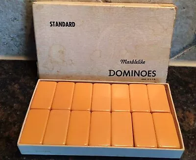 Vintage Butterscotch Puremco Standard Marblelike Dominoes Complete W/instruction • $29.99