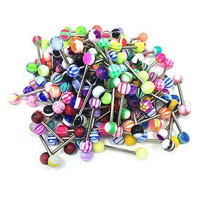 $8.55 • Buy Wholesale 100 Lot 14g Tongue Rings Bar Balls Barbell Body Piercing Jewelry