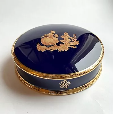 Vintage Meissner Limoges France Blue Gold Courting Couple Trinket Box Dish VGC • £15