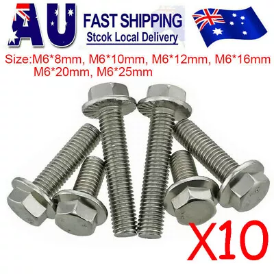 304 Stainless Steel M6 Flanged Hexagon Screws Hex Head Bolts 8 10 12 16 20 25mm • $6.56