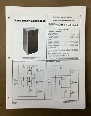 Marantz MS-15 DS-602 Speaker Service Manual *Original* • $9.97