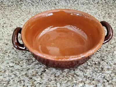 Vintage Vulcania Italian Terracotta Handled 5  X 1.5  Small Brown Glazed Bowl • $19.99