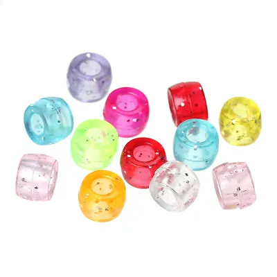 200 Glitter Pony Barrel Beads Acrylic Mixed Pack 6mm X 4mm Childrens J43994V • £3.29