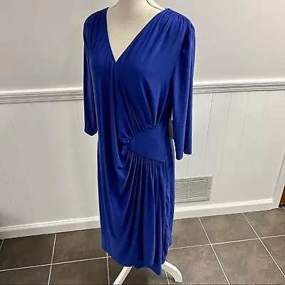 Kiyonna Dress Cocktail 3/4 Sleeves Ciara Cinch Faux Wrap Blue Purple 2 Plus NWT • $50