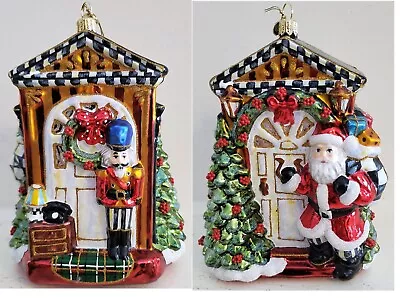 NEW MacKenzie Childs KNOCK KNOCK SANTA Two-SIded Glass Ornament & Gift Box  • $135