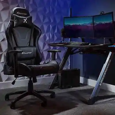 X ROCKER Agility PC Office Gaming Chair Racing Lumbar & Neck Support - BLACK • £170.99