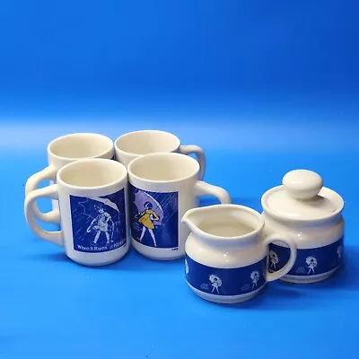 Vintage MORTON SALT 1914-1968 Coffee Cups + Creamer & Sugar - MATCHED Set Of 6 • $36.89