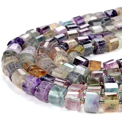 10X6MM Natural Rainbow Fluorite Gemstone Faceted Cylinder Wheel Tube Beads(D416) • $16.99