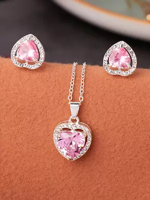 Womens Necklace Earrings Set Heart Pendant Shaped Jewelry For Woman Lady Gift • $5