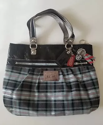 Coach Poppy Large Limited Edition Tartan Plaid Glam Tote Blue/Silver/Red • $94