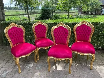 French Louis XVI Dining Chairs In Gold Beech And Red Velvet-set Of 4 • $1750