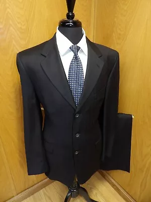 Murano Mens Suit 42L 32 X 33 Black Pinstripe Weave Italy  100% Wool  L#102 • $59.99