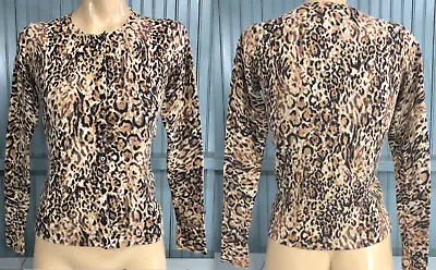 Leopard Animal Print Stretch Merona Cotton Blend Button Shirt Long Sleeve Small • $12.75