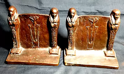 Antique Egyptian Revival Mommy Sarcophagus Bronze Bookends  Griffoul 1915 • $825