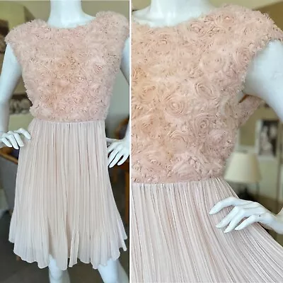 Valentino Romantic Vintage 80's Sleeveless Pink Pleated Dress With Lace Flowers • $749